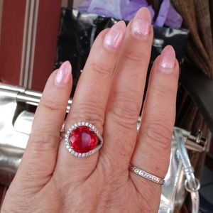 New 925 SS Mozambique Garnet & CZ Adj. Ring